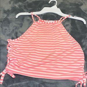 pink and white striped halter top (cropped)